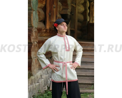 Русская народная рубашка (лен с красной тесьмой) 6004